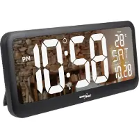 Greenblue Stort digitalt väggur med temperatursensor fristående 37x17 cm LCD-display strömadapter & batteridrivet