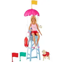 Barbie Karriärdocka & Lekset, Livräddartema med Blond Docka, 1 Hundfigur, Möbler & Tillbehör