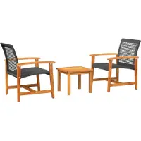 vidaXL Caféset 3 delar svart konstrotting och akaciaträ