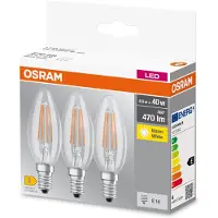 Osram - LED-glödlampa med filament - form: B35 - klar finish - E14 - 4 W (motsvarande 40 W) - klass E - varmt vitt ljus - 2700 K (paket om 3)