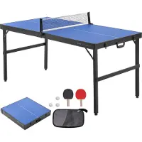 Vevor Pingisbord, medelstort bordtennisspel, inomhusbordtennisbord i MDF, hopfällbart bärbart komplett pingisbordsset med nät, 2 paddlar, 3 bollar, bärväska, handtag (ingen montering krävs)