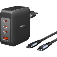 Intenso W140A3C - Strömadapter - GaN - 240 Watt - 5 A - PD 3.0, PD/PPS, QC 4.0 - 4 utdatakontakter (3 x USB-C, USB typ A) - svart - med C520C Cable