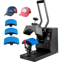 Vevor Hat Heat Press 4-i-1 Cap Värmepress Maskin 6x3inches Clamshell Sublimation Transfer Lcd Digital Timer Temperaturkontroll med 4 st böjda