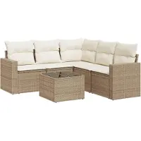 vidaXL Soffgrupp för trädgården med dynor 6 delar beige konstrotting