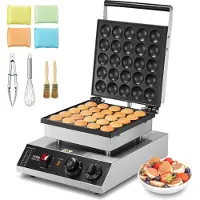 Vevor Mini holländsk pannkaksjärn, 25 st 43 mm diameter Dorayaki-bagarmaskin, 1700 W kommersiell elektrisk poffertjesgrill, non-stick rostfritt stål, temperatur- och tidskontroll, för hemmakök och res