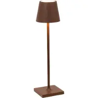 Zafferano LED-batteridriven bordslampa Poldina micro, rostbrun, IP65 dimbar, Brun / rost, Aluminium / grå / zink, Modern