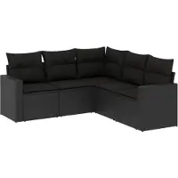 vidaXL Loungegrupp för trädgården med dynor 5 delar svart konstrotting