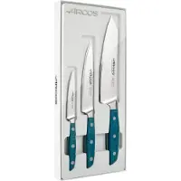 Jamon Coffret 3 couteaux - ARCOS - Brooklyn - Lames NITRUM - Manches Micarta bleu - 100/150/190 mm