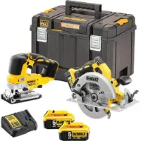 DeWalt Pack verktyg utan sladd - sticksåg + cirkelsåg - - med 2 batterier 18V 5.0Ah - laddare - TSTACK - DCK2012P2T-QW