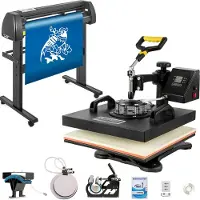Vevor Digital Clamshell 15" X 15" (38 X 38 cm) värmeöverföringspress + 28-tums vinylskärmaskinsats med programvara