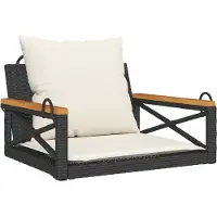 vidaXL Gungbänk med dynor svart 63x62x40 cm konstrotting