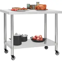 vidaXL Arbetsbord med hjul 100x30x85 cm rostfritt stål