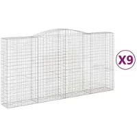 vidaXL Gabioner bågformade 9 st 400x50x200/220 cm galvaniserat järn