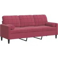 vidaXL 3-sitssoffa med prydnadskuddar vinröd 180 cm sammet