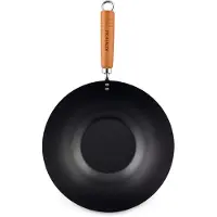 Ken Hom KH331001, Rund, Wokpanna, Svart, Kolstål, Keramiska, gas, halogen, Trä