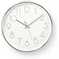Nedis Väggklocka | Diameter: 300 mm | Plast | Silver / Vit