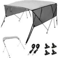 Vevor båtkapell med 4-bågsbiminitop, avtagbara nätsidväggar, 600D polyesterkapell med 2,5 cm aluminiumram, inkluderar förvaringsstativ, 2 stödstänger, 2 remmar, 20 cm L x 142 cm H x 232 cm B, ljusgrå