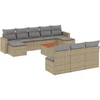 vidaXL Loungegrupp för trädgården m. dynor 11 delar beige konstrotting
