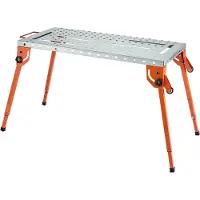 Vevor Hopfällbart svetsbord 102 cm x 51 cm, svetsarbetsbänk med kapacitet på 225 kg och justerbar höjd i 4 nivåer, arbetsbänk i kolstål med 6 verktygsspår och 0,63 cm fixturhål för reparation av svets