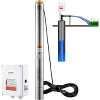 Vevor Djupbrunnspump, dränkbar, 2200W 230V, 9,8 m³/h flöde 144 m tryckhöjd, med 19,4 m sladd och extern kontrollbox, vattenpumpar i rostfritt stål för industriell bevattning och hemmabruk, IP68 vatten