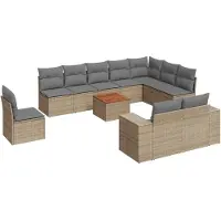 vidaXL Loungegrupp för trädgården m. dynor 11 delar beige konstrotting