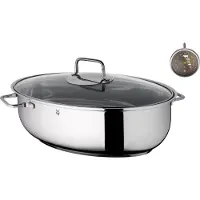 WMF ProfiSelect Stekbricka Oval med gratis termometer Rostfritt stl med glaslock Lmplig fr induktionsdiskmaskin Ugnssker Silver 38 cm 2 st.