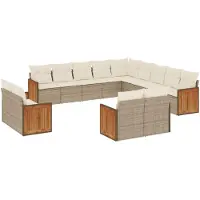 vidaXL Soffgrupp för trädgården med dynor 13 delar beige konstrotting