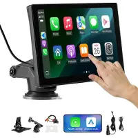 Vevor trådlös bilstereo, 228,6 mm HD bärbar radio med pekskärm, kompatibel med Apple CarPlay och Android Auto, CarPlay-skärm med backkamera, röststyrning, spegellänk, Bluetooth, GPS-navigering