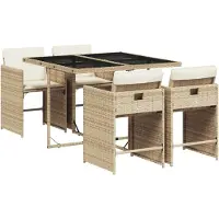 vidaXL Matgrupp för trädgården med dynor 5 delar beige konstrotting
