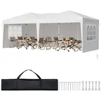 Vevor Pop Up-tält, 5,9 x 2,96 m portabel paviljong med 3 sidoväggar och 2 ventilerade fönster, höjdjusterbart popup-tält för utomhusbruk för evenemang, uteplats, bakgård, fest, parkering