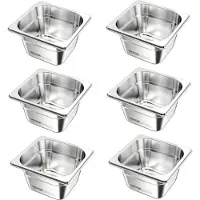 Vevor Rostfria Ångpannor för Hotell, Storlek 1/6 x 100 mm Djup, 1,7 L Bordångpanna, Anti-Sylt Restaurangtillbehör Återanvändbar Rostfri Cateringförvaring för Hem, Fest, Restaurang, Hotell, Buffé, 6-pa