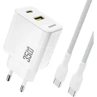 Dudao K13Pro 20000mAh Powerbank med inbyggd USB-C- + Lightningkabel - Vit