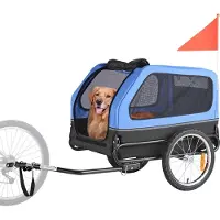 Vevor Hundcykelkärra, Stöder upp till 40 kg, Cykelhållare för små och stora hundar, Lättfällbar ram med snabbkopplingshjul, Universal cykelkoppling, Reflex, Flagga, Invändigt koppel