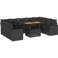 vidaXL Loungegrupp 10 delar med svarta dynor konstrotting