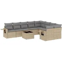 vidaXL Soffgrupp för trädgård med dynor 10 delar beige konstrotting