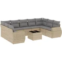 vidaXL Soffgrupp för trädgård med dynor 10 delar beige konstrotting