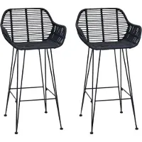 vidaXL Barstol 2 pcs Svart 55 x 52 x 92 cm Rattan och Järn