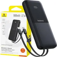 Baseus Lipow 10 000 mAh 22,5 W powerbank m/2 inbyggda kablar & display + USB-A–USB-C-kabel – Svart