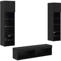 vidaXL TV-väggmodul med LED -remsljus 6 pcs Svart Ek Konstruerat trä
