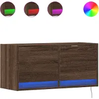 vidaXL Väggmonterad tv-bänk LED brun ek 80x31x35 cm