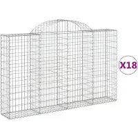 vidaXL Gabioner bågformade 18 st 200x30x120/140 cm galvaniserat järn