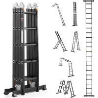 Vevor Multifunktionell Hopfällbar Stege, 7-i-1 Hög Förlängningsstege, A-Stram 5-stegs Teleskopstege, 19ft Räckhöjd Kraftig Justerbar Stege, 330 lbs Kapacitet För Hem Utomhus
