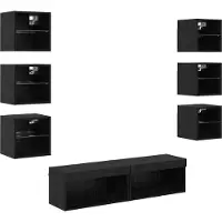 vidaXL TV-skåp med LED -remsljus med låda 8 pcs Svart Ek Glas