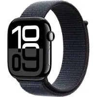 Apple Watch Series 10 (GPS + Cellular) - 46 mm - jet black aluminium - smart klocka med sportögla - mjukt nylon i dubbla lager - bläck - handledsst...
