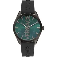 Versace Quartzur för män - V-Vertical VE3H00322 - Rostfritt stål - Grön urtavla - Svart silikonarmband