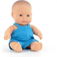 Miniland baby docka kaukasisk pojke 8 1/4 tum i polybag. Tillverkad i Spanien med vaniljedoft. Anatomiskt korrekt. My Friends & Me Collection