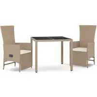 vidaXL Matgrupp för trädgården 3 delar med dynor beige konstrotting