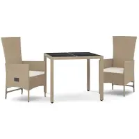 vidaXL Matgrupp för trädgården 3 delar med dynor beige konstrotting