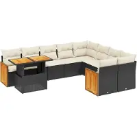 vidaXL Loungegrupp 10 delar med svarta dynor konstrotting