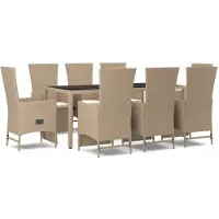 vidaXL Matgrupp för trädgården med dynor 9 delar beige konstrotting